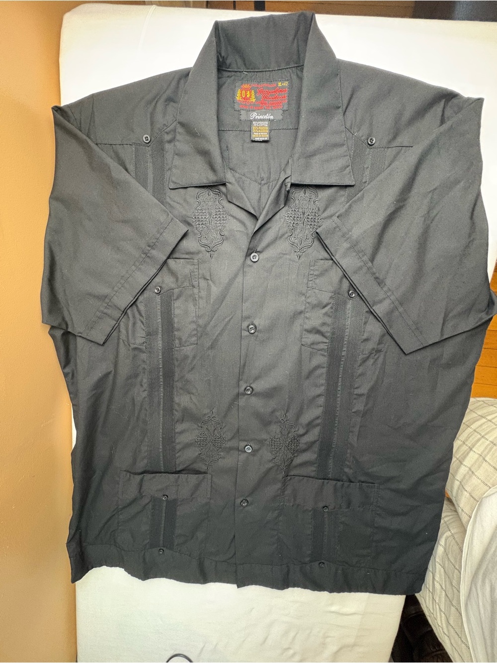 Prince Black Short-Sleeve Guayabera-Style Shirt Jacket